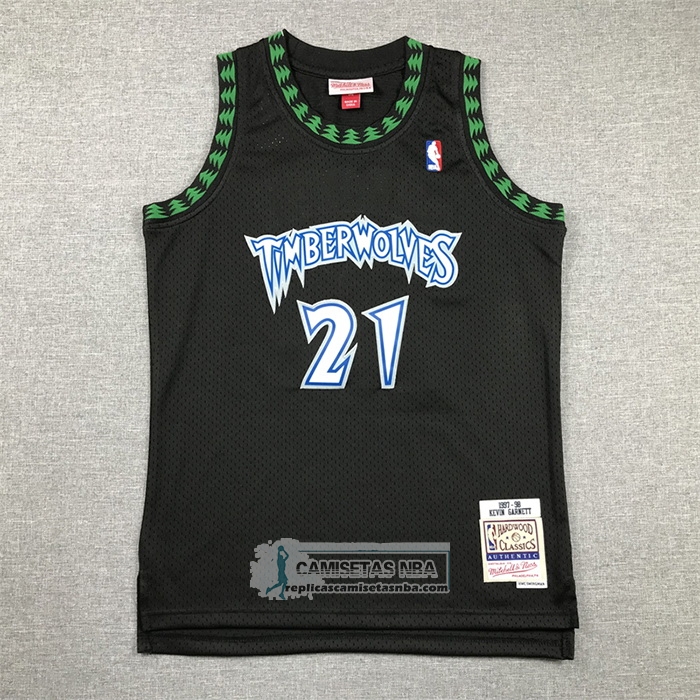 Camiseta Nino Minnesota Timberwolves Kevin Garnett NO 21 Hardwood Classics Throwback 1997-98 Negro